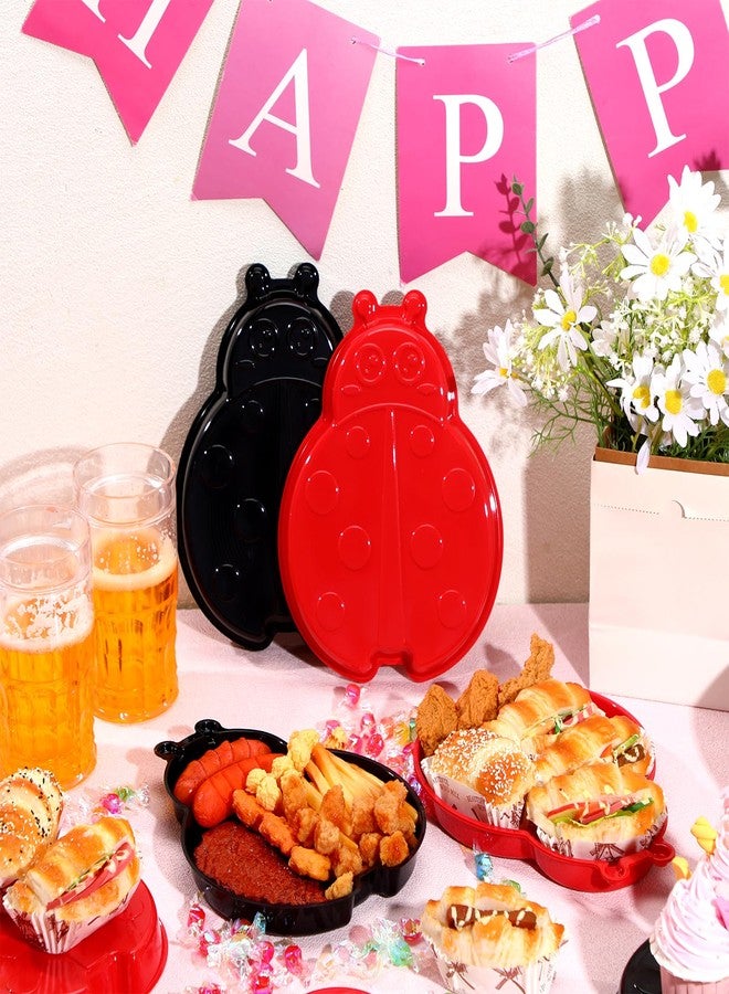 Tiangrid 24 Pack Ladybug Birthday Party Supplies, 10 x 6 Inch Large Ladybug Plastic Serving Trays Red and Black Plates for Party Table Decorations - Image 2