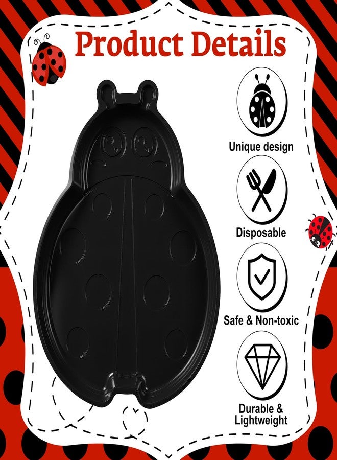 Tiangrid 24 Pack Ladybug Birthday Party Supplies, 10 x 6 Inch Large Ladybug Plastic Serving Trays Red and Black Plates for Party Table Decorations - Image 3