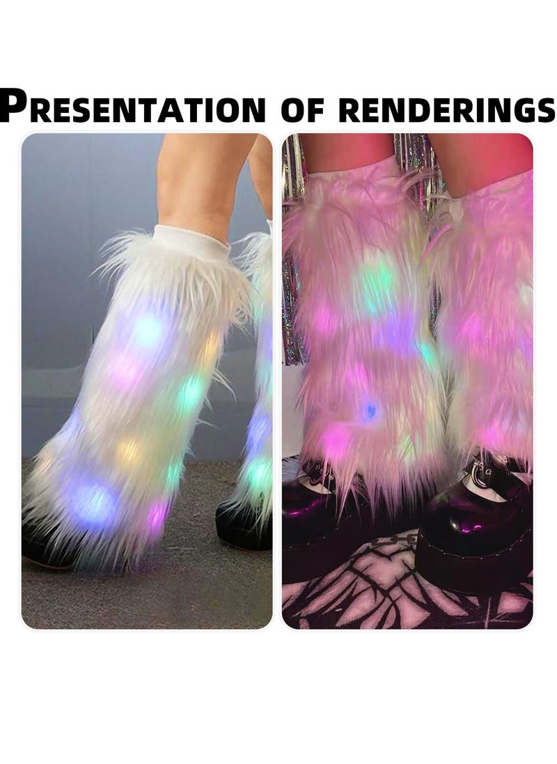 SYOSI Leg Warmers LED Light Up Leg Warmers for Women Neon Rave Fluffy 80s Dance Hosiery Women’s Furry Led Fur Fluffies Glow Costumes Dance Hosiery Burning man Outfit Light Up Clothing Accessories  - Image 5