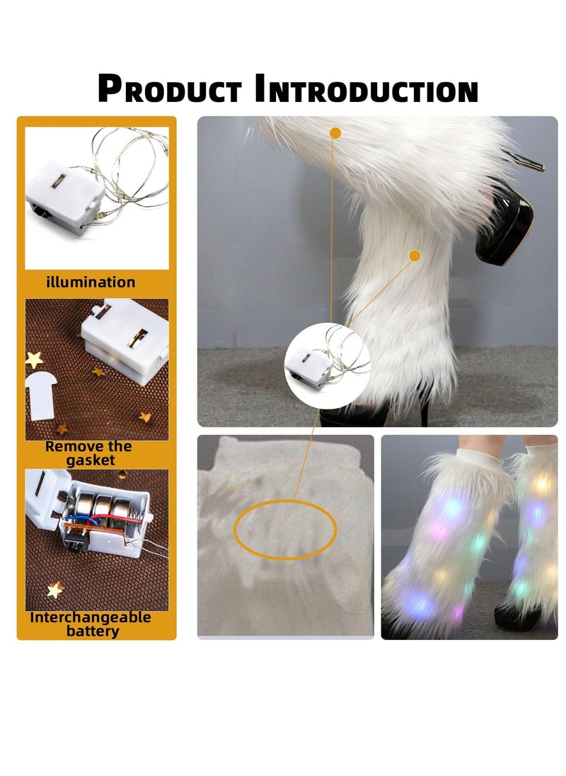 SYOSI Leg Warmers LED Light Up Leg Warmers for Women Neon Rave Fluffy 80s Dance Hosiery Women’s Furry Led Fur Fluffies Glow Costumes Dance Hosiery Burning man Outfit Light Up Clothing Accessories  - Image 3