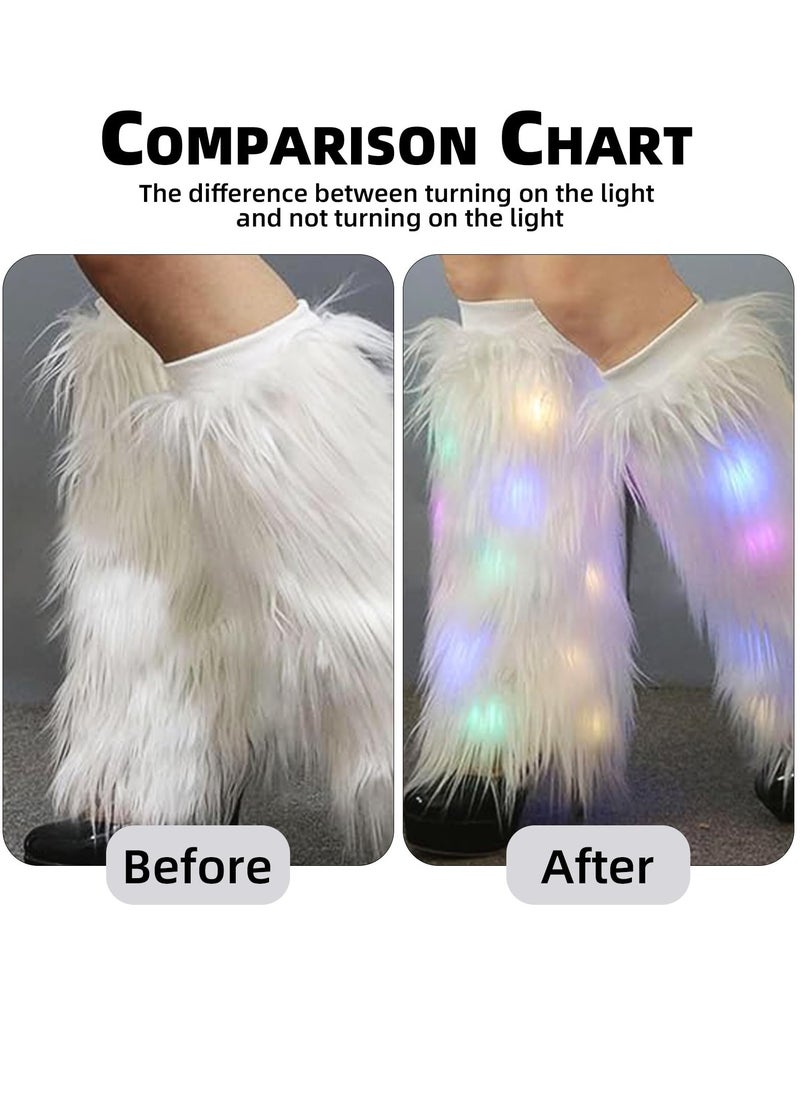 SYOSI Leg Warmers LED Light Up Leg Warmers for Women Neon Rave Fluffy 80s Dance Hosiery Women’s Furry Led Fur Fluffies Glow Costumes Dance Hosiery Burning man Outfit Light Up Clothing Accessories  - Image 2