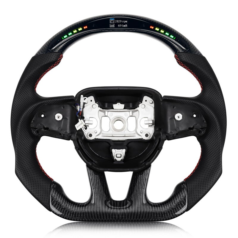 VOONKE Real Carbon Fiber Steering Wheel For Dodge ChargerChallengerDurangoJeep Grand CherokeeSXTGTRTSRTHeallcat Dshaped LED Shift Indicator Nappa Perforated Leather Flatbottom Steering Wheel