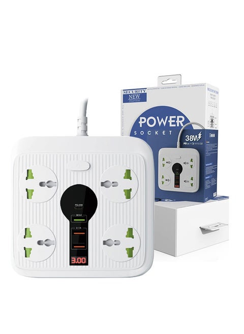 Power Strip Surge Protector with USB - Extension Cord Flat Plug with Widely 4 AC Outlet and 3 USB 1 PD, LED Small Desktop Station with 6 ft Power Cord, Compact Socket for Travel, Home and Office