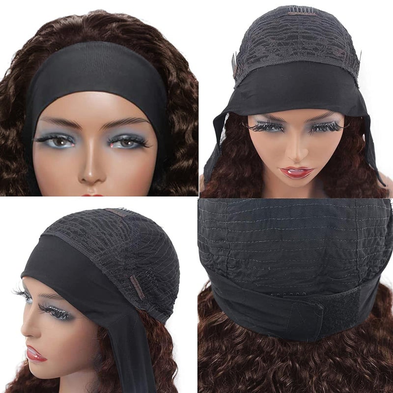Aiterina Headband Wig Human Hair Headband Wig Deep Wave Human Hair Wigs for Black Women Glueless Human Hair Wigs Machine Made 150% Density No Lace Deep Headband Wig Chocolate Brown 12 inch - Image 4