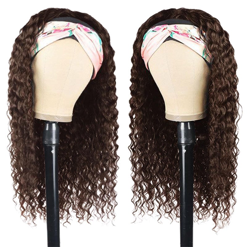 Aiterina Headband Wig Human Hair Headband Wig Deep Wave Human Hair Wigs for Black Women Glueless Human Hair Wigs Machine Made 150% Density No Lace Deep Headband Wig Chocolate Brown 12 inch - Image 3