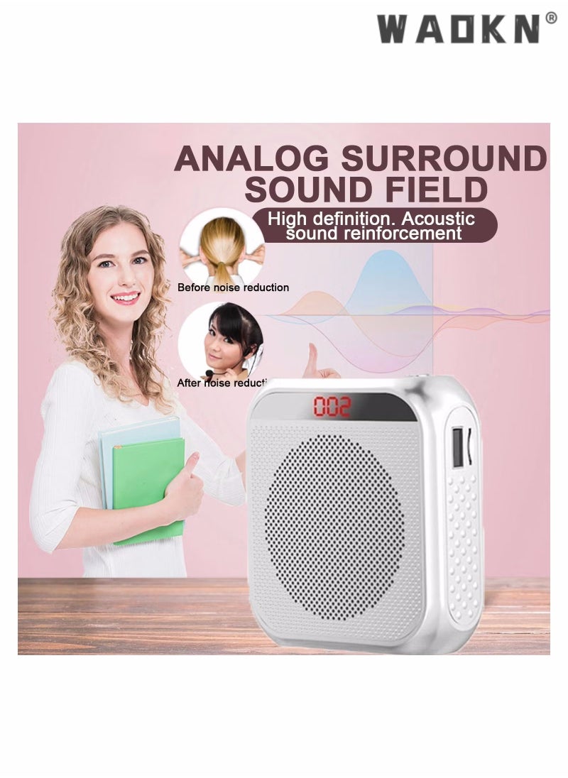 WAOKN Voice Amplifier with Wired Microphone Headset, Portable Rechargeable PA System Speaker Personal Microphone Speech Amplifier, Loudspeaker for Teachers, Tour Guides/Coaches Metting/Yoga/Fitness (White)  - Image 2