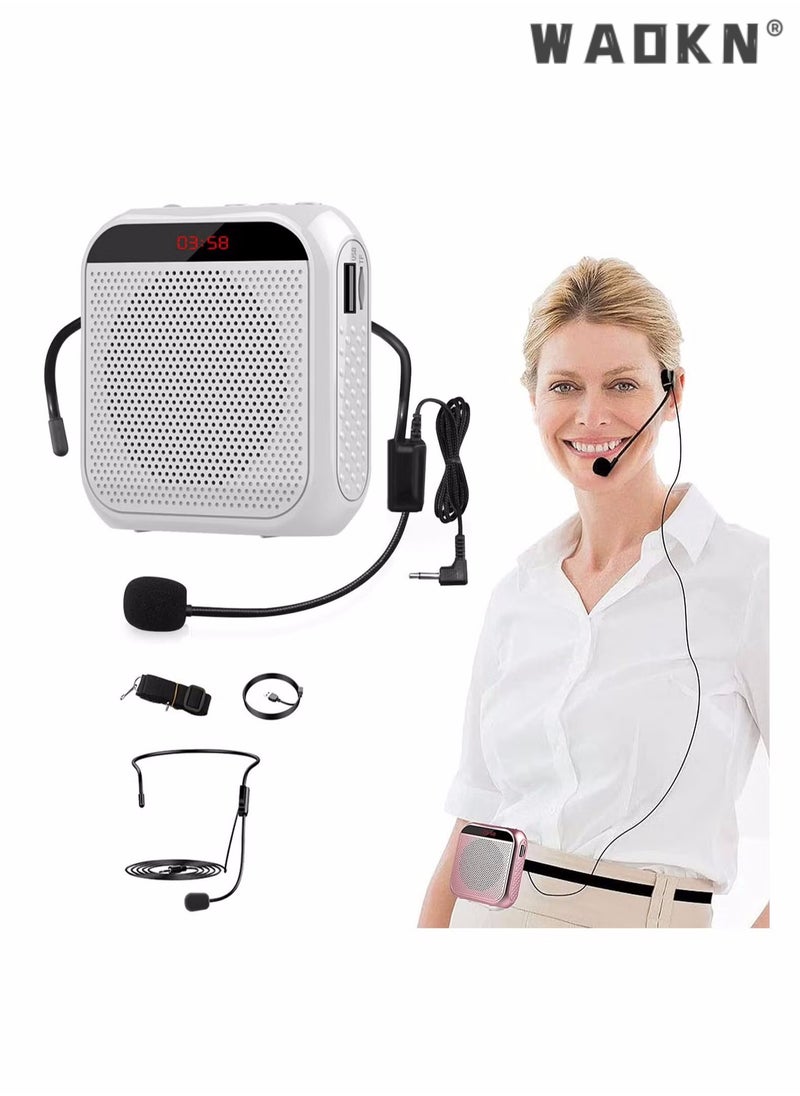 WAOKN Voice Amplifier with Wired Microphone Headset, Portable Rechargeable PA System Speaker Personal Microphone Speech Amplifier, Loudspeaker for Teachers, Tour Guides/Coaches Metting/Yoga/Fitness (White)  - Image 1