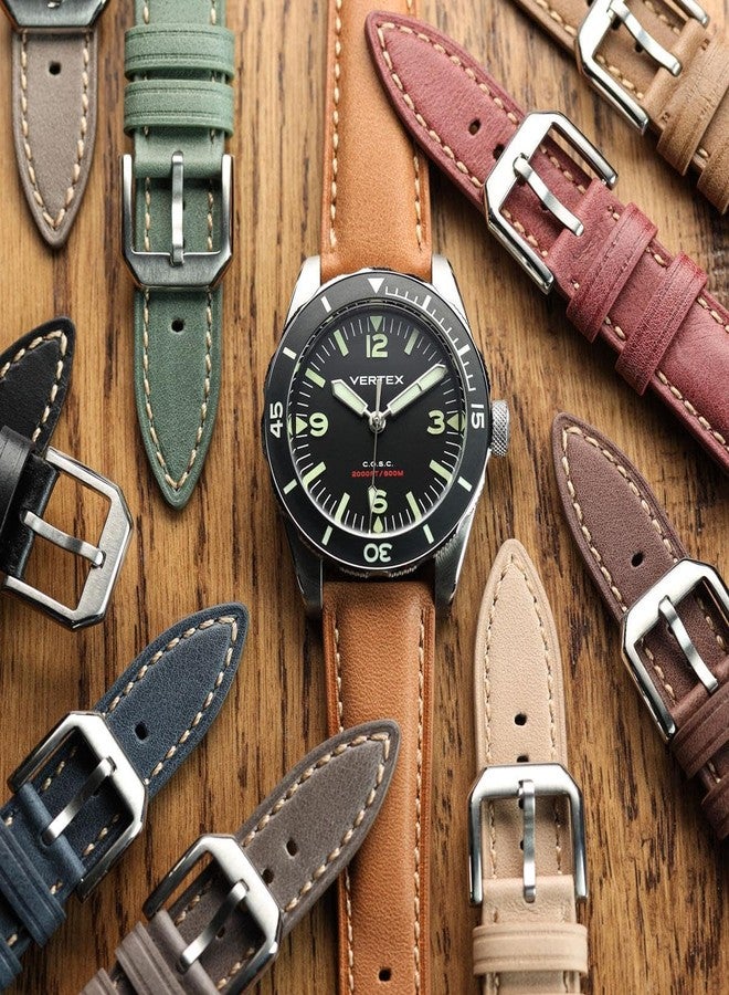 WatchGecko Whitby Vintage Padded Leather QR Watch Strap [Dark Grey, 22mm] - Image 5