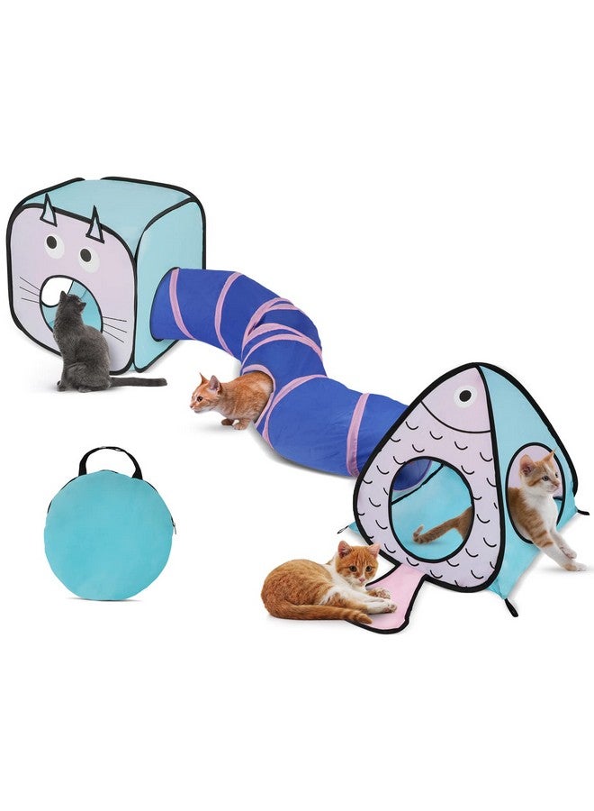 Rypet Cat Toy Tunnel and Cubes Bundle - Interactive Crinkle Collapsible Cat Tube and Foldable Cubes Playground for Kitty, Rabbit, Puppy, Ferret Hiding Hunting and Resting - Image 1
