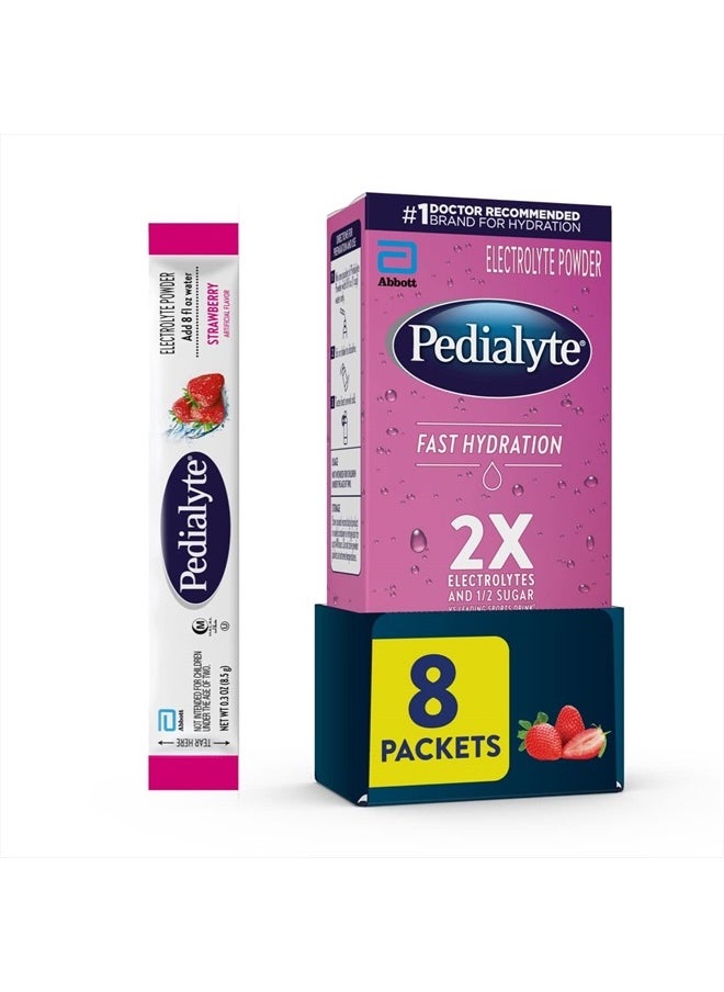 Pedilayte Pedialyte Fast Hydration Electrolyte Powder Packets, Strawberry, Hydration Drink, 8 Single-Serving Powder Packets  - Image 1