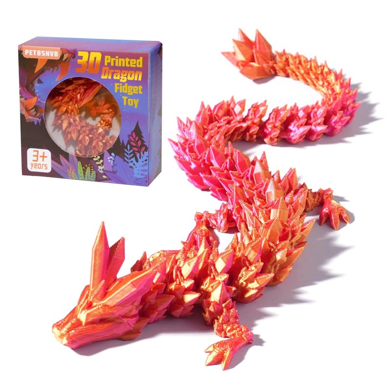 PETBSNVB 12 3D Printed Dragon Articulated Dragon Crystal Dragon Dragon Fidget Toy Home Office Decor Executive Desk Toy Red - Image 4