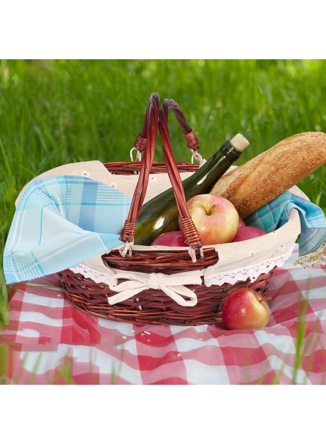 2 Pack Wicker Basket with Handle, 12.6x9.8x5.5 inch Wicker Picnic Basket with Liner, Empty Gift Basket, Oval Willow Woven Basket for Fruit, Candy, Gathering, Wedding, Picnic, Brown  - Image 4