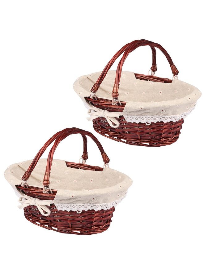 2 Pack Wicker Basket with Handle, 12.6x9.8x5.5 inch Wicker Picnic Basket with Liner, Empty Gift Basket, Oval Willow Woven Basket for Fruit, Candy, Gathering, Wedding, Picnic, Brown  - Image 1