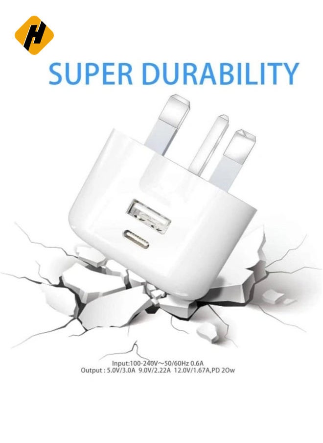 Galaxy A04 / A04s / A04 Core USB C Charger Plug 20W Dual Port USB C Fast Charger PD&QC 3.0 USB C Charging Plug Power Delivery Wall Adapter For Samsung Galaxy A04 / A04S / A04 Core (WHITE)