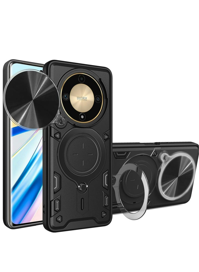 Honor X9a 5G/Honor Magic5 Lite 4G Mobile Phone Case Cover, Slide Camera Lens Cover, 360°Rotating Kickstand Ring, Bumper Shockproof Phone Case，Compatible with Car Magnetic Mount - Image 1