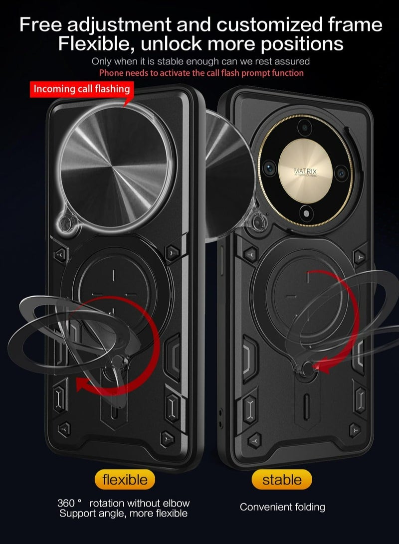 Honor X9a 5G/Honor Magic5 Lite 4G Mobile Phone Case Cover, Slide Camera Lens Cover, 360°Rotating Kickstand Ring, Bumper Shockproof Phone Case，Compatible with Car Magnetic Mount - Image 5