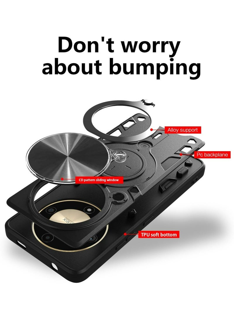 Honor X9a 5G/Honor Magic5 Lite 4G Mobile Phone Case Cover, Slide Camera Lens Cover, 360°Rotating Kickstand Ring, Bumper Shockproof Phone Case，Compatible with Car Magnetic Mount - Image 2