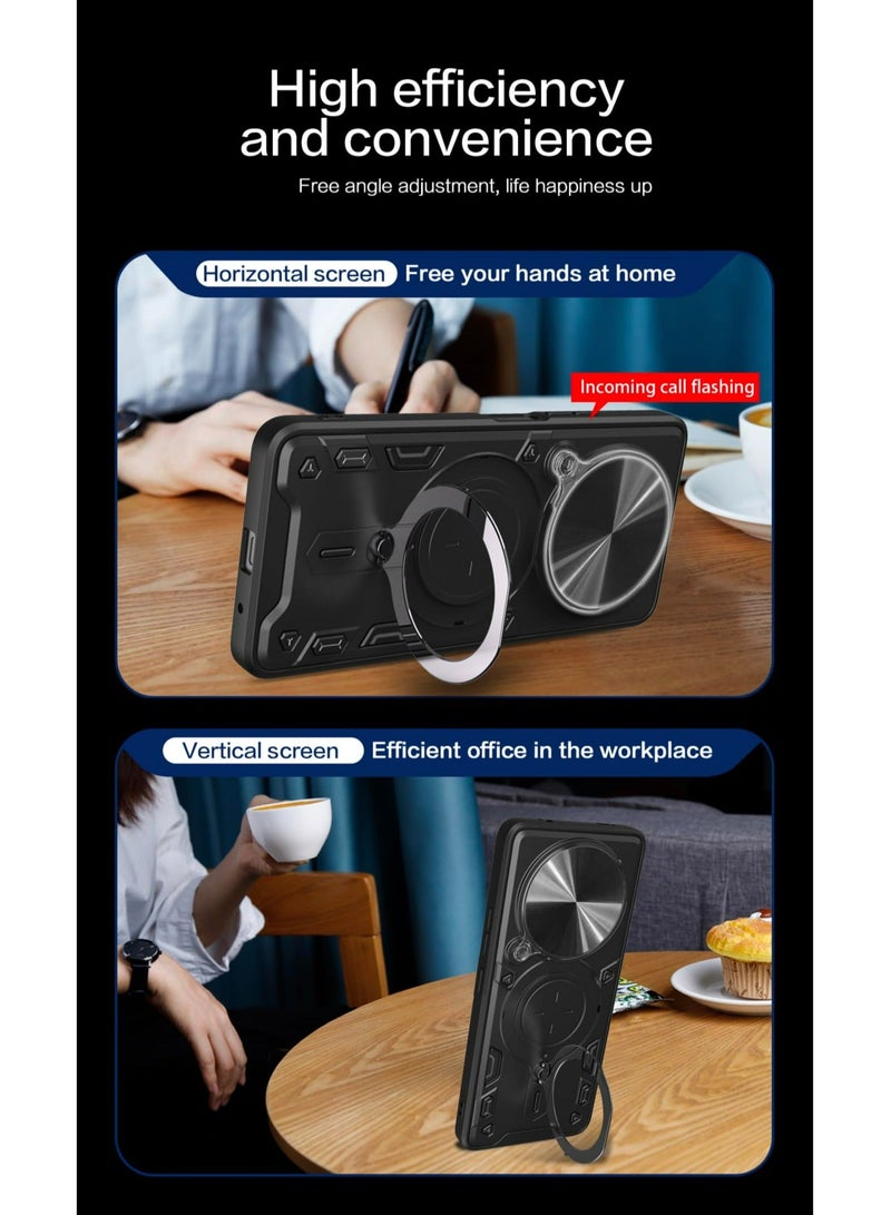 Honor X9a 5G/Honor Magic5 Lite 4G Mobile Phone Case Cover, Slide Camera Lens Cover, 360°Rotating Kickstand Ring, Bumper Shockproof Phone Case，Compatible with Car Magnetic Mount - Image 4