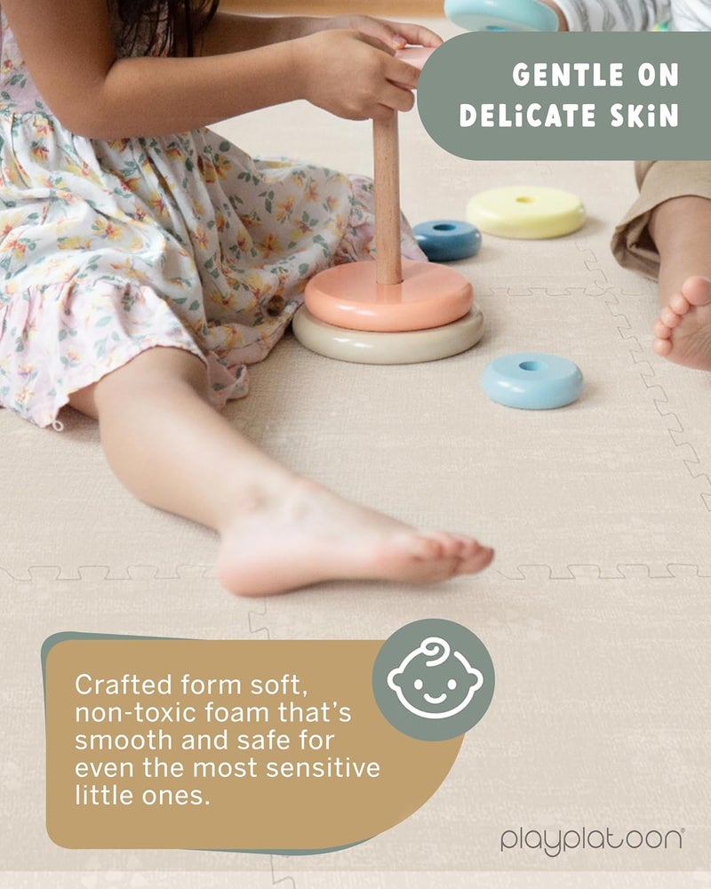 Play Platoon Non-Toxic Large Baby Play Mat for Floor 16 Tile 96 x 96 inch - Extra-Thick Interlocking Foam Floor Tiles 24 x 24 in Puzzle Mat Pieces with Border, Playmat Rug for Kids - Brushed Cotton - Image 4