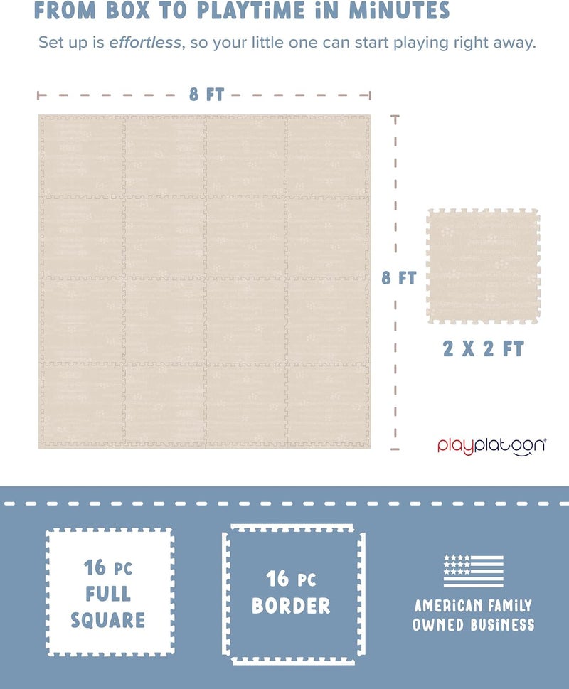 Play Platoon Non-Toxic Large Baby Play Mat for Floor 16 Tile 96 x 96 inch - Extra-Thick Interlocking Foam Floor Tiles 24 x 24 in Puzzle Mat Pieces with Border, Playmat Rug for Kids - Brushed Cotton - Image 2
