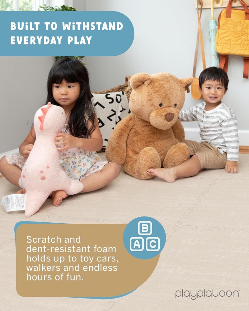 Play Platoon Non-Toxic Large Baby Play Mat for Floor 16 Tile 96 x 96 inch - Extra-Thick Interlocking Foam Floor Tiles 24 x 24 in Puzzle Mat Pieces with Border, Playmat Rug for Kids - Brushed Cotton - Image 3