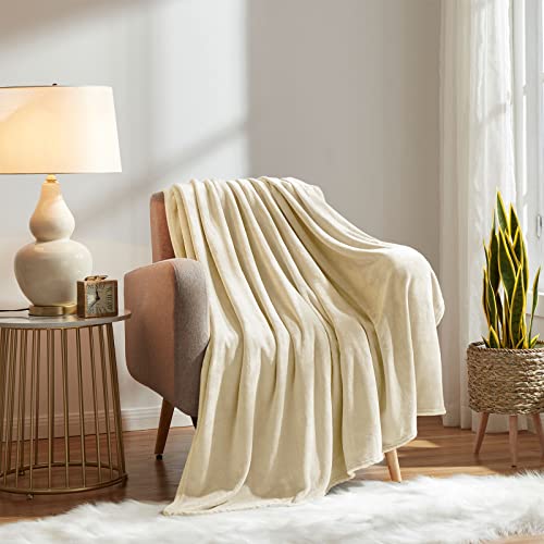 KMUSET Super Soft Throw Blanket Premium Silky Flannel Fleece Throw Size Beige Microfiber Lightweight Blanket All Season Use - Image 4