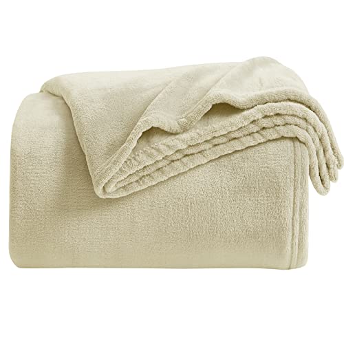 KMUSET Super Soft Throw Blanket Premium Silky Flannel Fleece Throw Size Beige Microfiber Lightweight Blanket All Season Use - Image 1