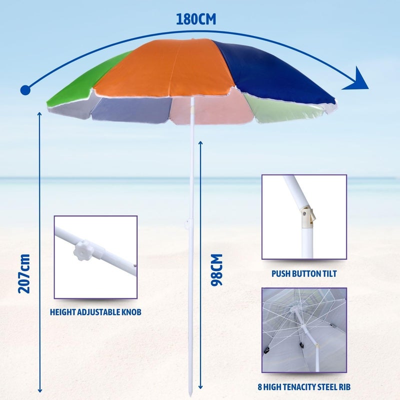 بروكامب مظلة شاطئ بروكامب للرمال - حماية من الأشعة فوق البنفسجية 50+ | مظلة شاطئ خارجية مع مرساة رملية | آلية تعديل الارتفاع والإمالة | مقاومة للماء والرياح (2.4 متر / 240 سم) - Image 3