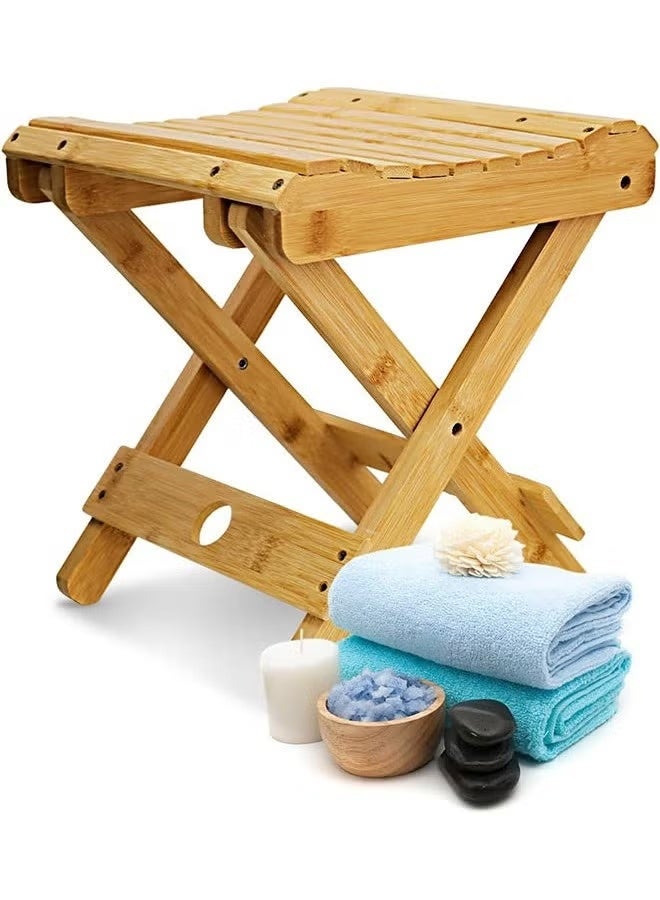 WALALLA Bamboo Sauna Chair, Portable Steam Sauna Seat Wooden Folding Shower Bench Stool Indoor for Shower, Leg Shaving and Foot Rest, Ideal Steam Room Seat & Home Bathroom Accessory - Image 1