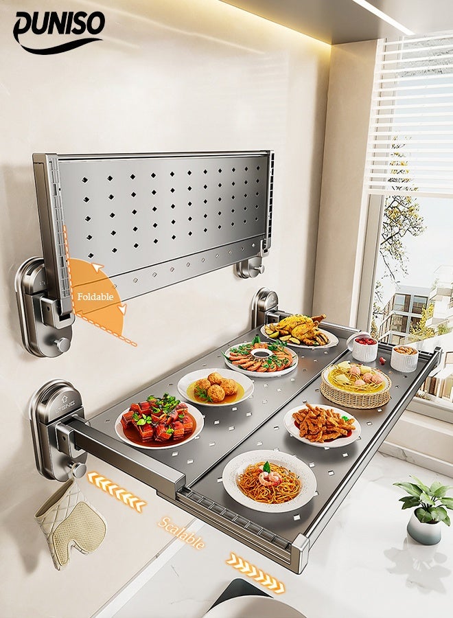 DUNISO Wall Mounted Suction Cup Kitchen Prep Station，Multi Functional Foldable Expandable Dish Rack，Easy Installation,Waterproof And Rust Proof,Sturdy And Durable，Removable，Suitable For Kitchen, Living Room, Bedroom，Bathroom - Image 1