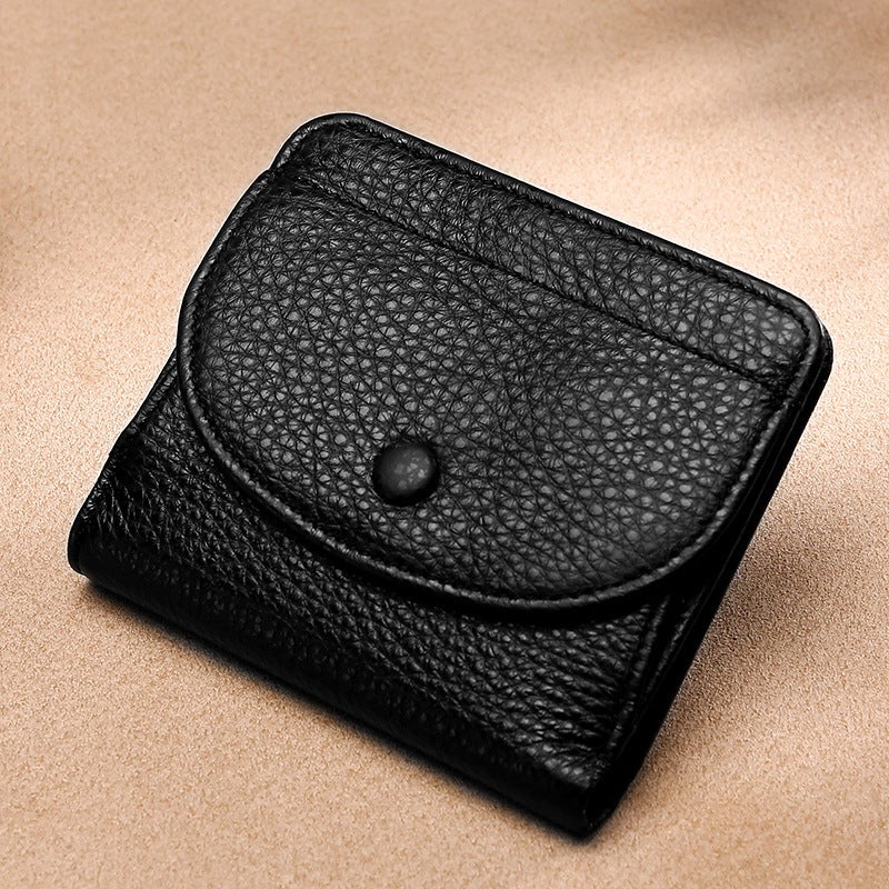 Top Layer Natural Cowhide Coin Purse with Clasp Black [leather]]