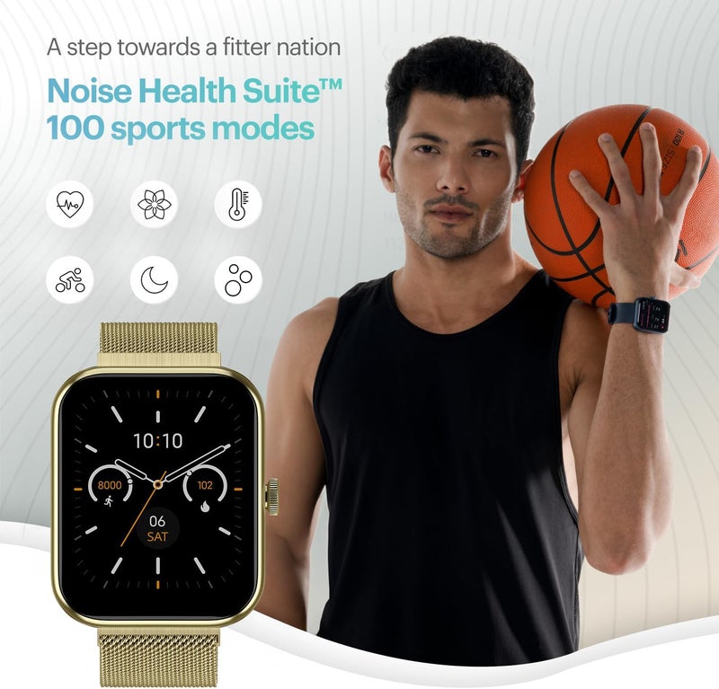 Noise Roll over image to zoom in Pulse 2 Max 1.85" Display, Bluetooth Calling Smart Watch, 10 Days Battery, 550 NITS Brightness, Smart DND, 100 Sports Modes, Smartwatch for Men and Women (Gold Link) - Image 5