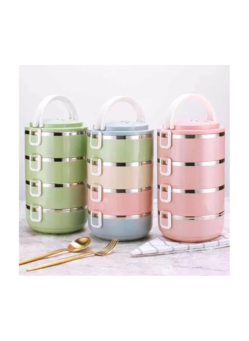 Generic - 4-Tier Stainless Steel Thermal Lunch Box Container, Stackable Food Storage, Handle Design, Pink Green Grey Colors - Image 1