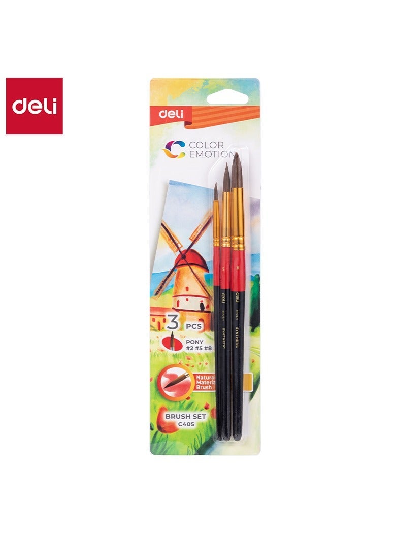 Deli EC405 Round Brush Set Nylon Hair for Watercolor & Art Sketching - Image 1