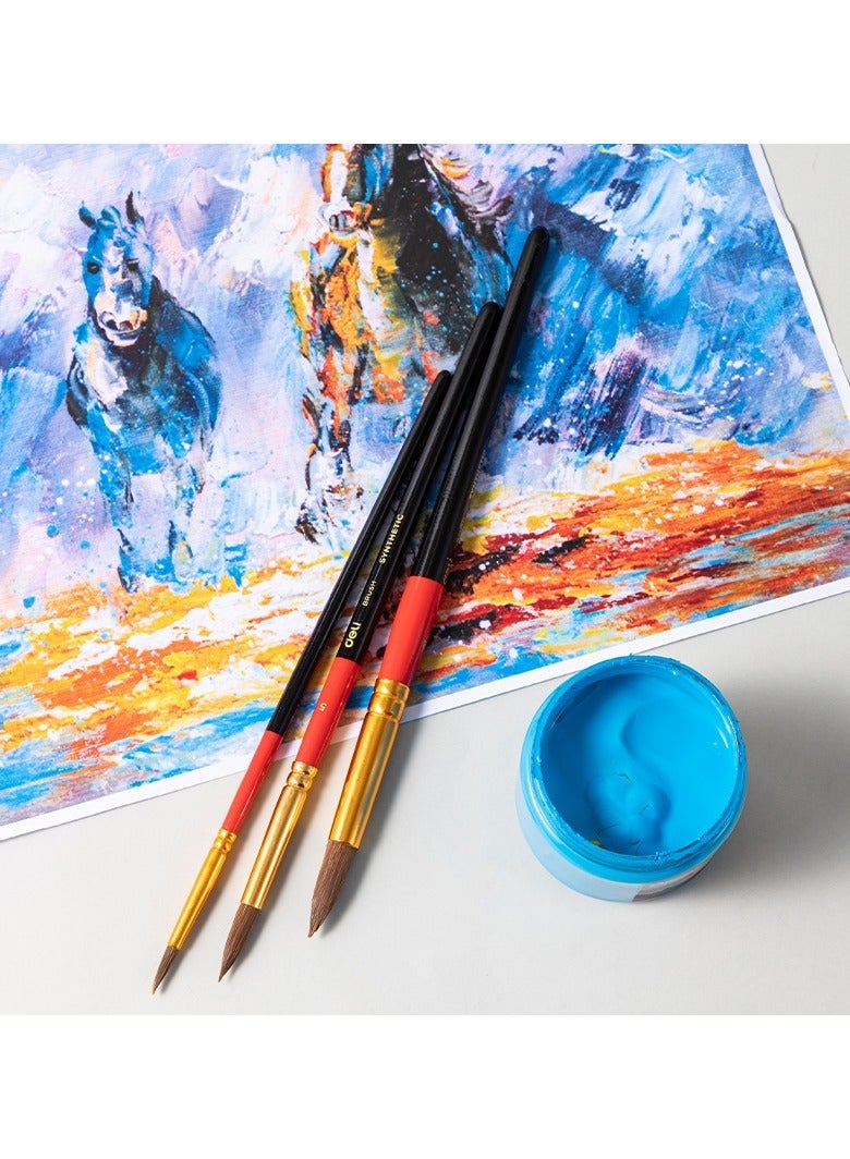 Deli EC405 Round Brush Set Nylon Hair for Watercolor & Art Sketching - Image 4