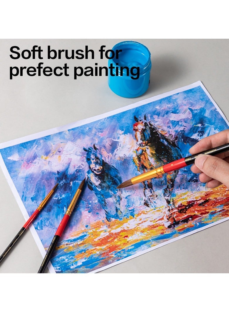 Deli EC405 Round Brush Set Nylon Hair for Watercolor & Art Sketching - Image 2