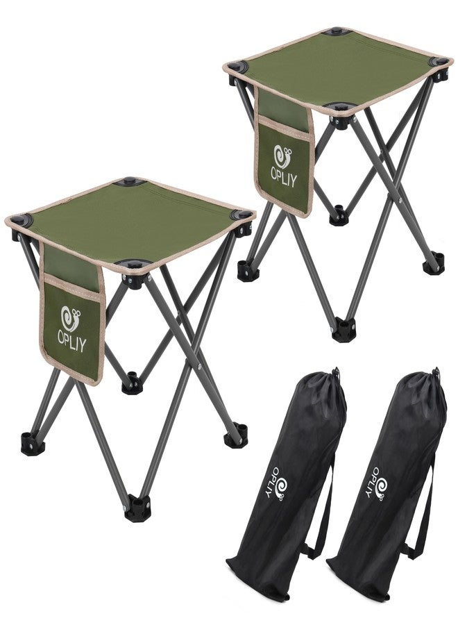 Opliy Camping Stool 2 Pack,13.5 Inch Portable Folding Stool for Outdoor Gardening and Beach Hiking Fishing,Foot Stool with Carry Bag (Green) - Image 1