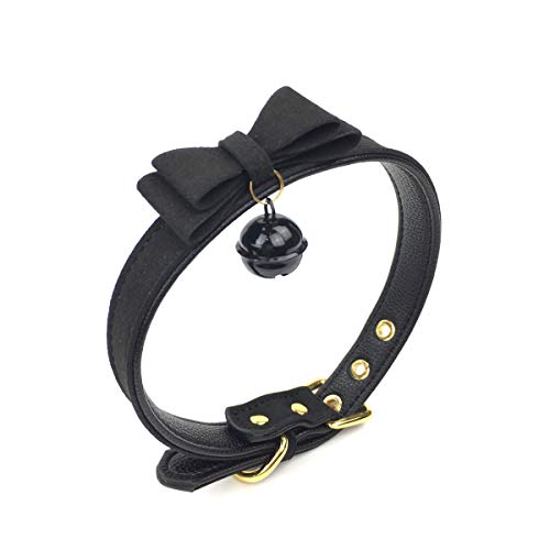 Succuba Black Bell Bow Choker Necklace Lolita Bow Collar Cat Kitty Velvet Necklace Choker for Women and Men (B) - Image 1