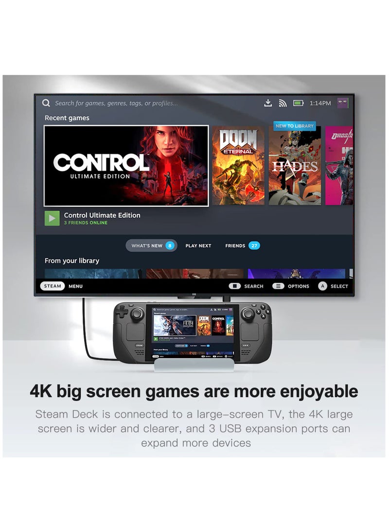 SOLARAE Steam Deck Dock, 6-in-1 Docking Station with HDMI 2.0 Upgraded 4K@HD, Gigabit Ethernet, 3 USB 3.0 Port and USB-C PD Port, Steam Deck Accessories(Aluminum Alloy) - Image 4