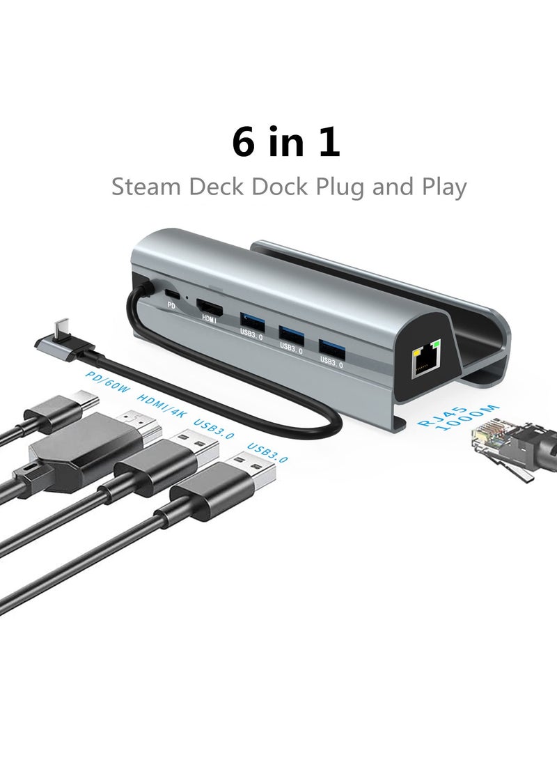 SOLARAE Steam Deck Dock, 6-in-1 Docking Station with HDMI 2.0 Upgraded 4K@HD, Gigabit Ethernet, 3 USB 3.0 Port and USB-C PD Port, Steam Deck Accessories(Aluminum Alloy) - Image 2