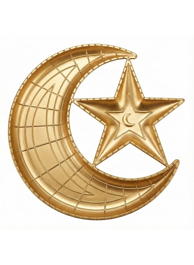 Crescent Moon & Star Multi-Use Decor Tray, 50 cm, Wall Hanging or Large Snack Serving Plate for Dates, Nuts & Ramadan Sweets, Home Hospitality Decoration - Image 1