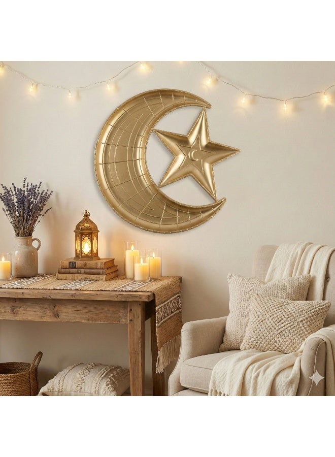 Crescent Moon & Star Multi-Use Decor Tray, 50 cm, Wall Hanging or Large Snack Serving Plate for Dates, Nuts & Ramadan Sweets, Home Hospitality Decoration - Image 2