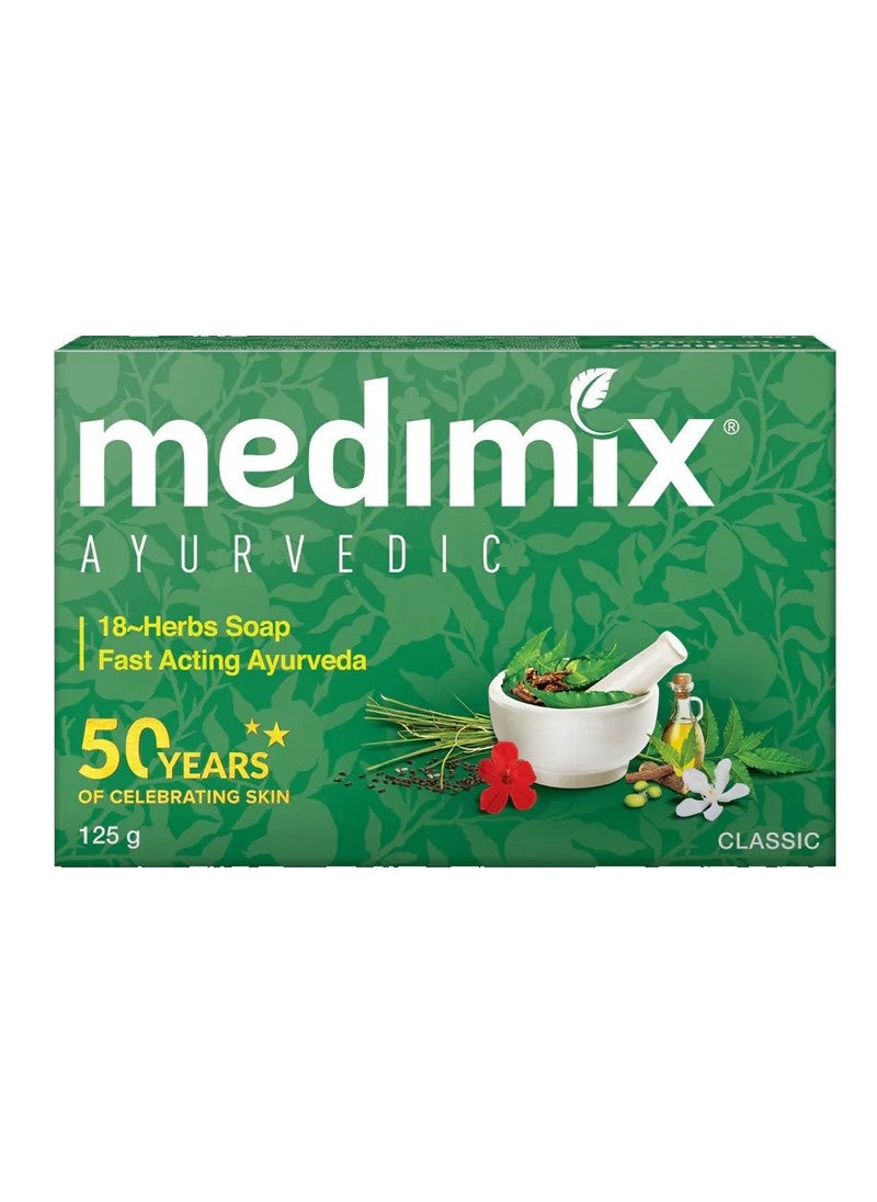 Medimix Ayurvedic 18 Herbal Classic Soap For Healthy & Protected Skin For Blemish Free Glowing Skin Keeps Body Odor Free - 125g x 5  - Image 2