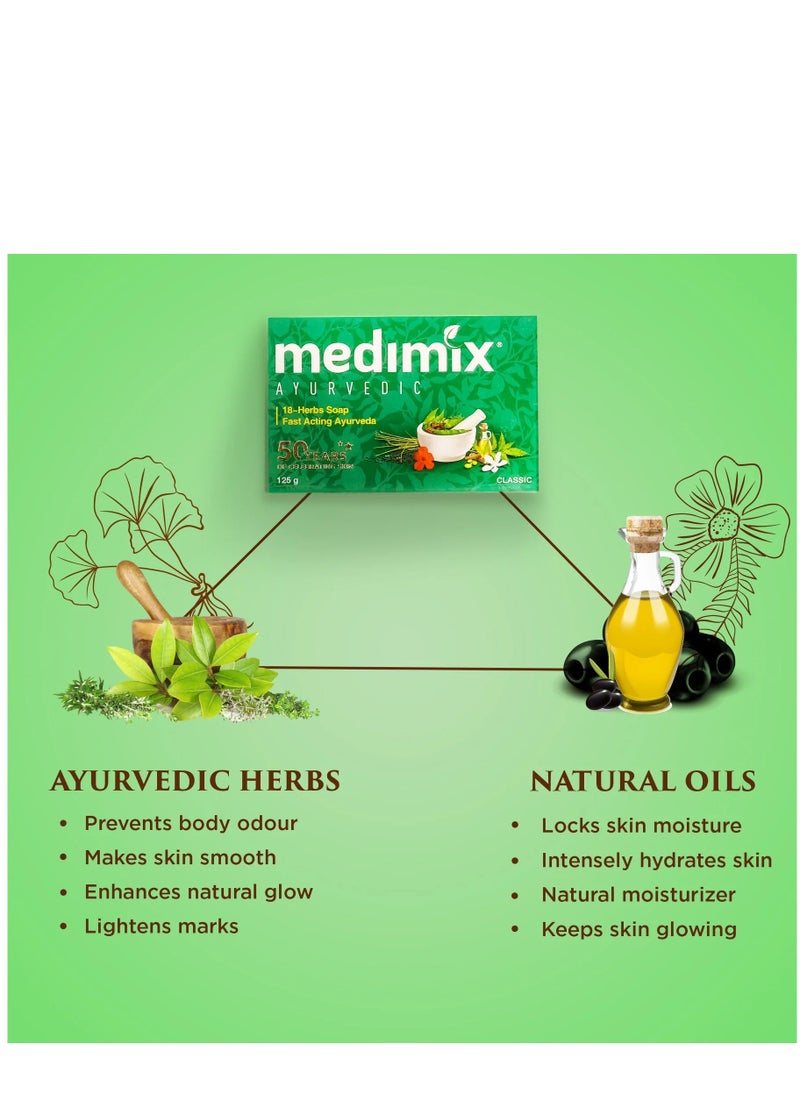 Medimix Ayurvedic 18 Herbal Classic Soap For Healthy & Protected Skin For Blemish Free Glowing Skin Keeps Body Odor Free - 125g x 5  - Image 5