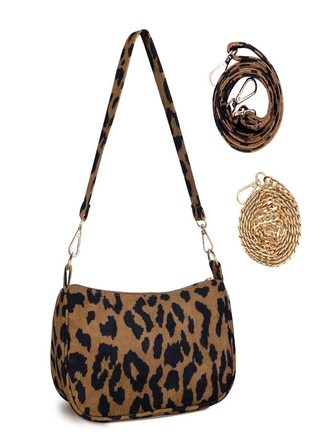FITDON Small Shoulder Bag for Women, Corduroy Hobo Tote Handbag Clutch Purse Crescent Underarm Bag Y2k Crossbody Bags with 3 Removable Straps, Leopard - Image 1