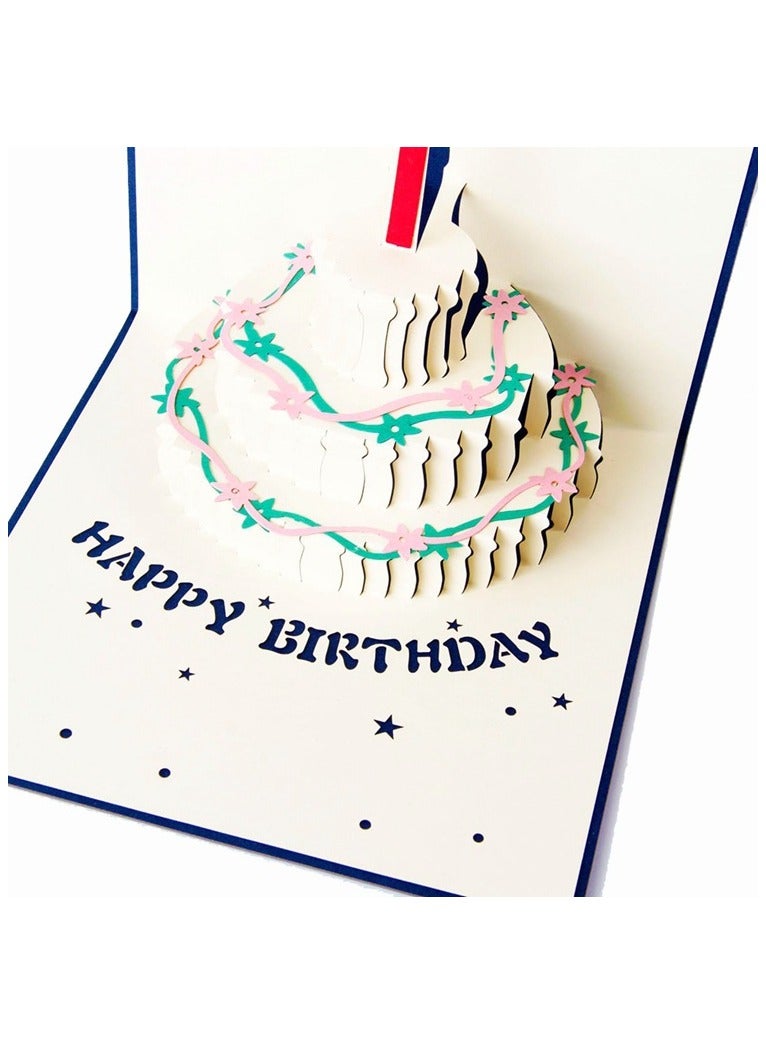 3D Birthday Card,Pop up Happy Birthday Cake Greeting Cards,Handmad Pop Out Cards with Envelope (Blue) - Image 2