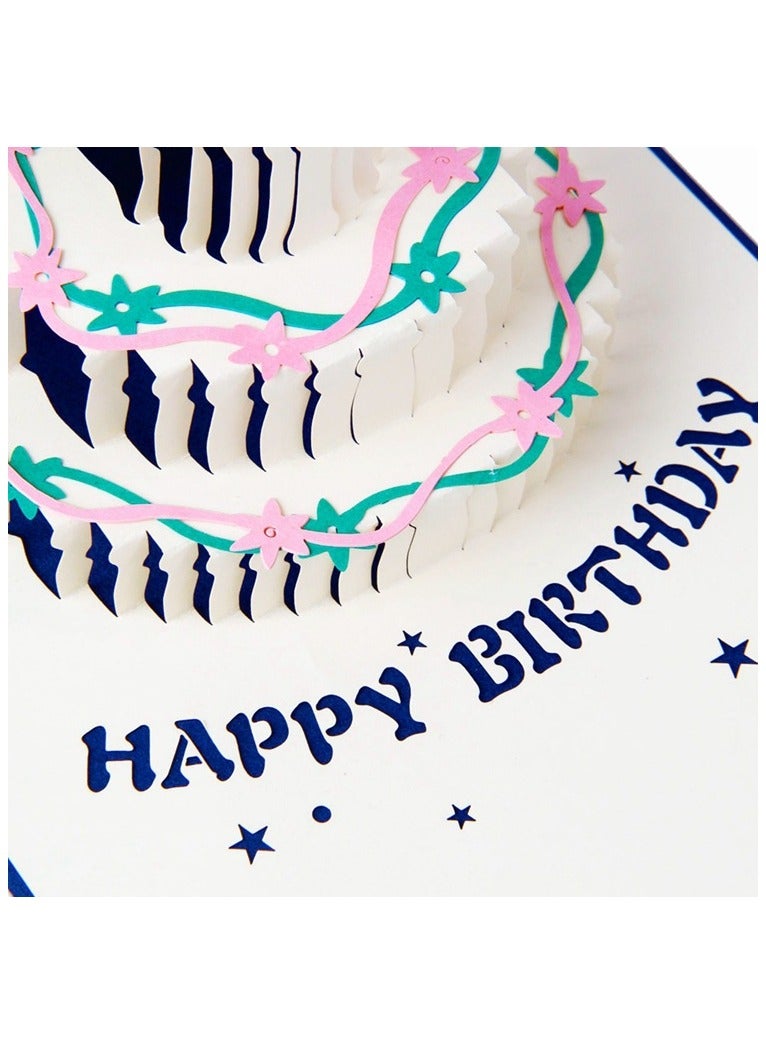 3D Birthday Card,Pop up Happy Birthday Cake Greeting Cards,Handmad Pop Out Cards with Envelope (Blue) - Image 3