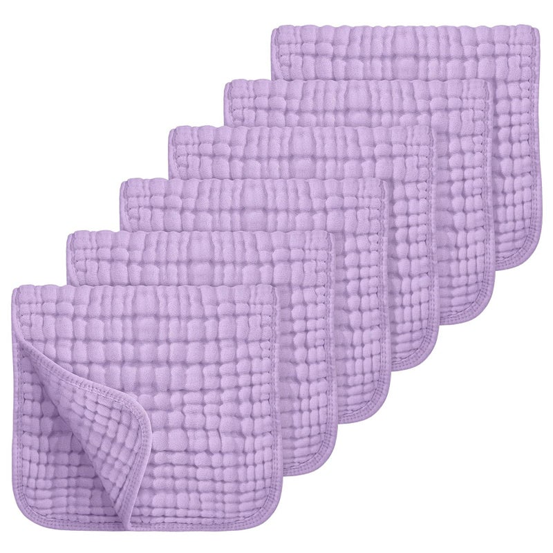 Looxii Muslin Burp Cloths 100% Cotton Muslin Cloths Large 20''x10'' Extra Soft and Absorbent 6 Pack Baby Burping Cloth for Boys and Girls (Purple) - Image 1