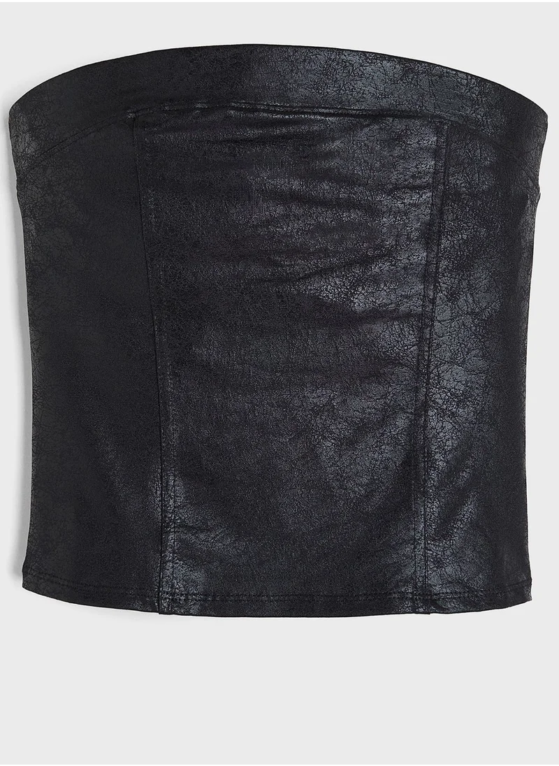 H&M Bardot Pu Crop Top