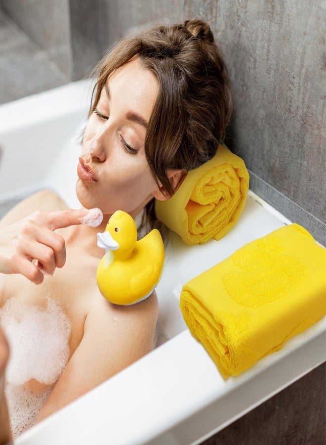 SmoothNovelty مناشف حمام ناعمة من SmoothNovelty، قطعتان من مناشف اليد المطاطية بتصميم بطة صفراء، مصنوعة من القطن بنسبة 100%، ماصة، مناسبة للحمام والمطبخ، مقاس 14 × 29 بوصة - Image 3